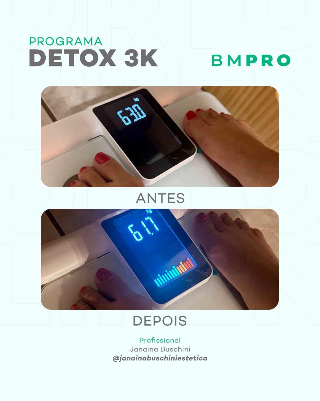 Antes e depois — detox e emagrecimento por profissional habilitada