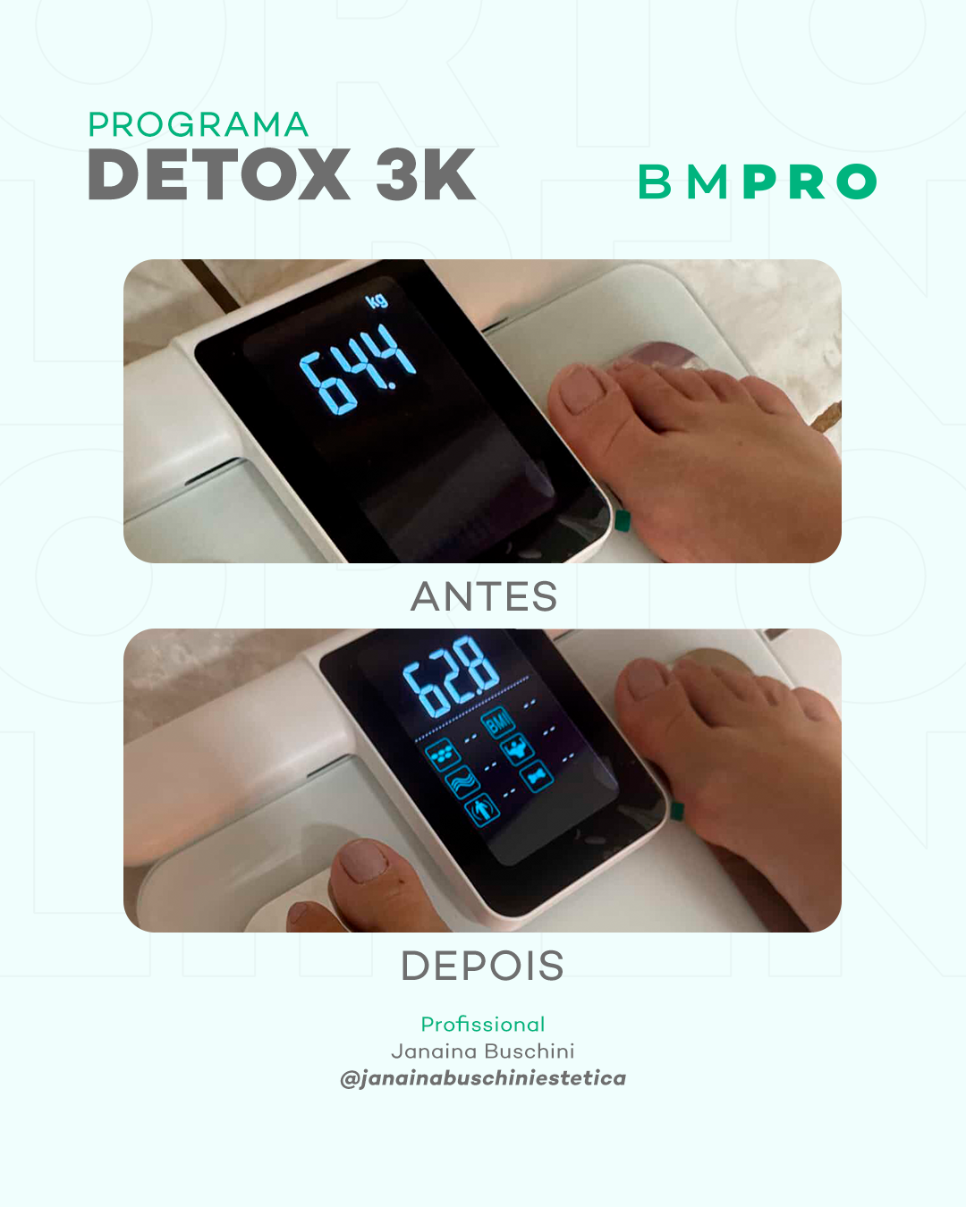 Antes e depois — detox e emagrecimento por profissional habilitada